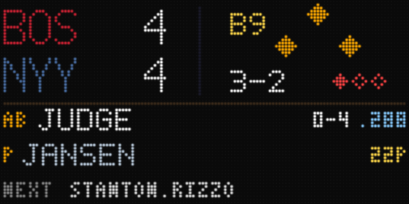 Fanatron LED scoreboard with bases loaded and a full count in the bottom of the 9th