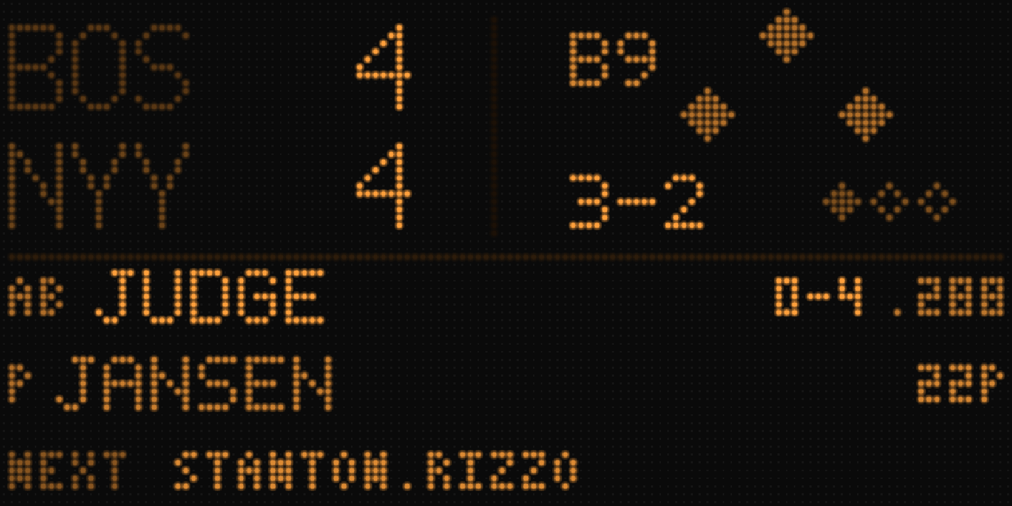 Fanatron scoreboard in the monochrome amber theme, styled like a vintage stadium board